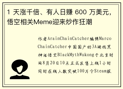 1 天涨千倍、有人日赚 600 万美元，悟空相关Meme迎来炒作狂潮