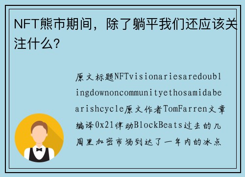 NFT熊市期间，除了躺平我们还应该关注什么？